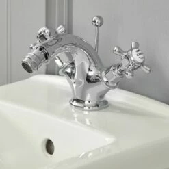 Milano Elizabeth - Traditional Crosshead Mono Bidet Mixer Tap - Chrome And White