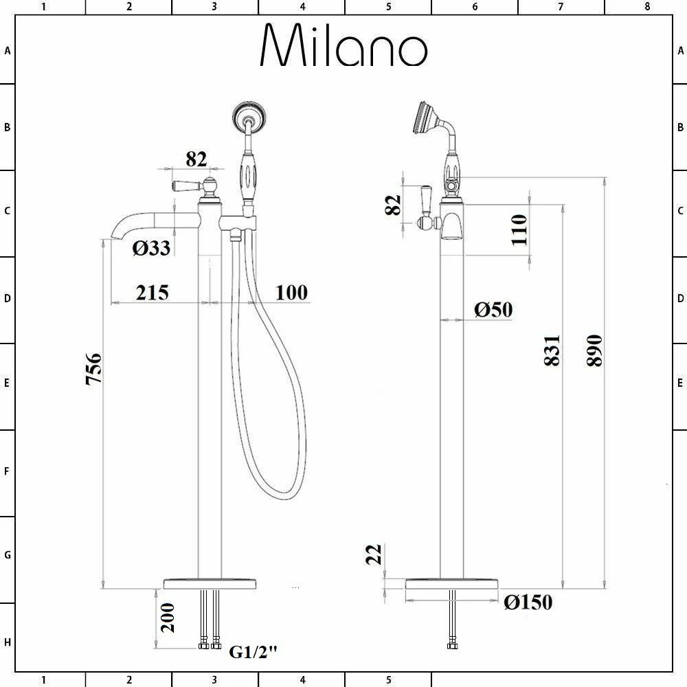Milano Elizabeth - Traditional Freestanding Mono Bath Shower Mixer Tap With Hand Shower - Chrome And Black - Image 5