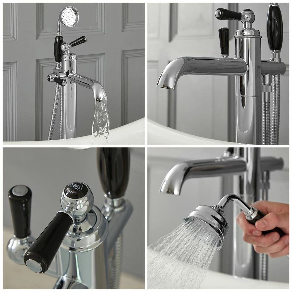 Milano Elizabeth - Traditional Freestanding Mono Bath Shower Mixer Tap With Hand Shower - Chrome And Black - Image 2