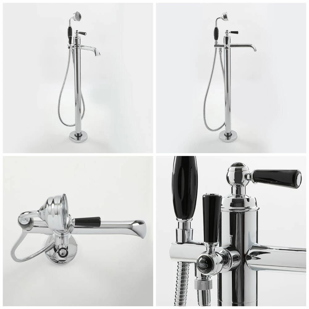 Milano Elizabeth - Traditional Freestanding Mono Bath Shower Mixer Tap With Hand Shower - Chrome And Black - Image 4