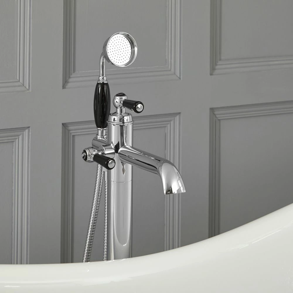 Milano Elizabeth - Traditional Freestanding Mono Bath Shower Mixer Tap With Hand Shower - Chrome And Black