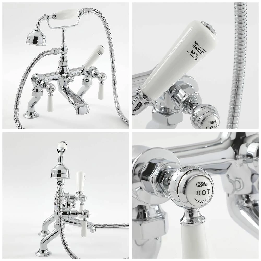 Milano Elizabeth - Traditional Lever Bath Shower Mixer Tap - Chrome And White - Image 4