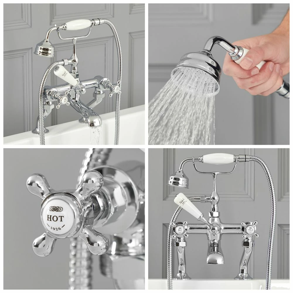 Milano Elizabeth - Traditional Crosshead Bath Shower Mixer Tap - Chrome And White - Image 5