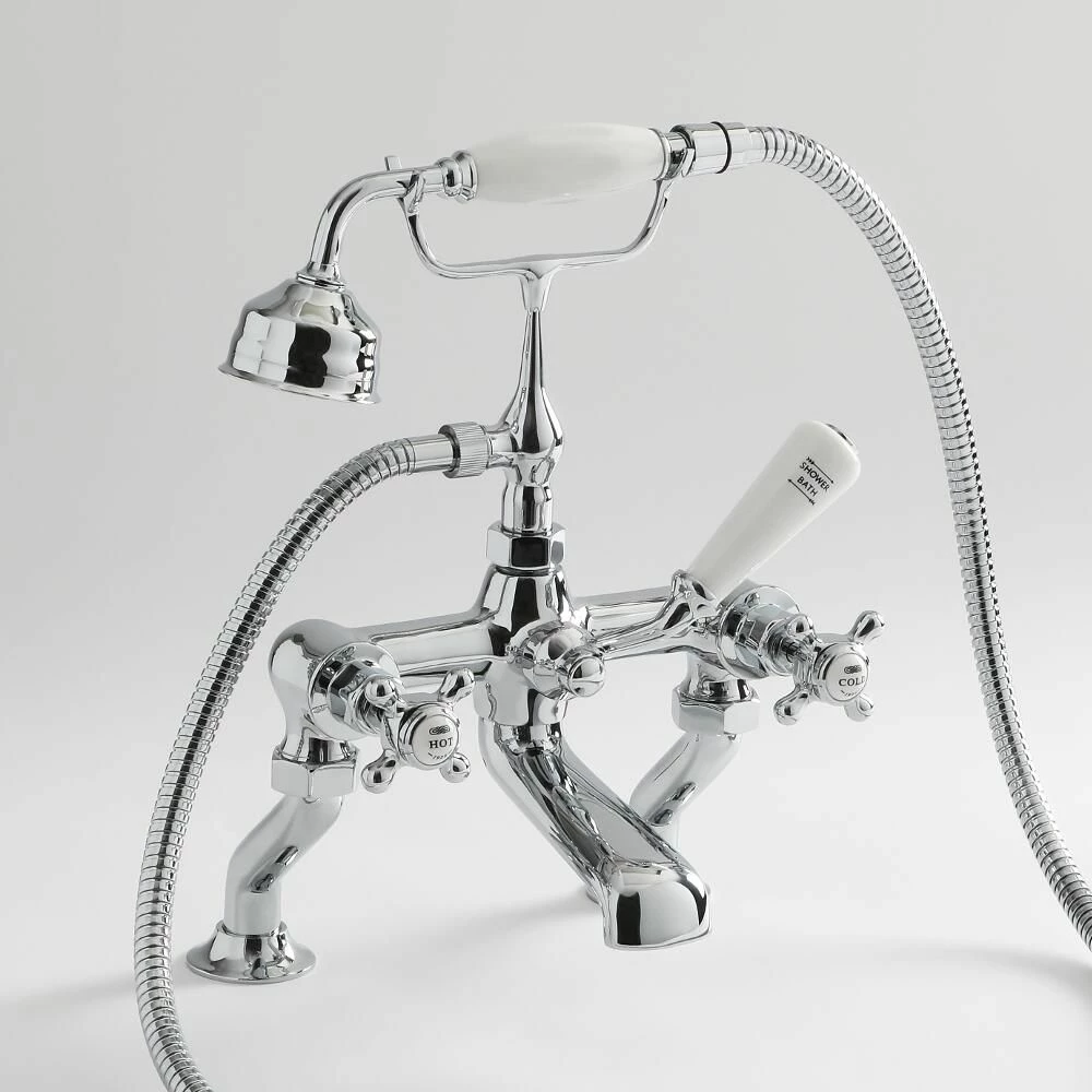 Milano Elizabeth - Traditional Crosshead Bath Shower Mixer Tap - Chrome And White - Image 2