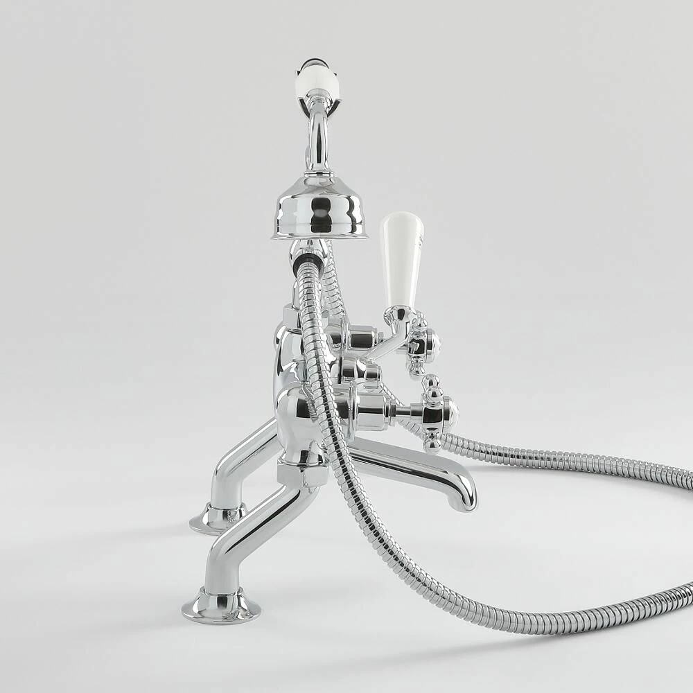 Milano Elizabeth - Traditional Crosshead Bath Shower Mixer Tap - Chrome And White - Image 3