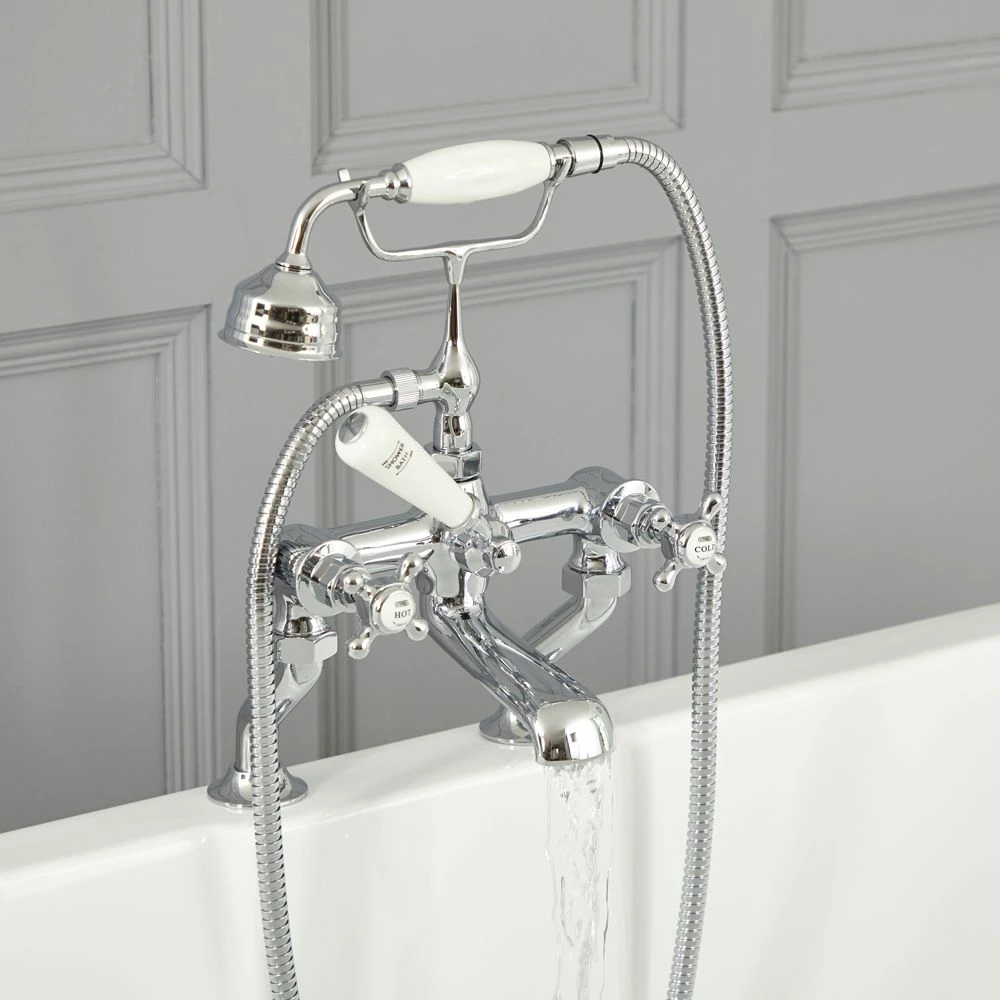 Milano Elizabeth - Traditional Crosshead Bath Shower Mixer Tap - Chrome And White