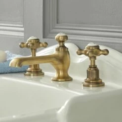 Milano Elizabeth - 3 Tap-Hole Crosshead Basin Mixer Tap - Brushed Gold