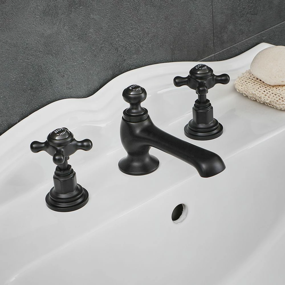 Milano Elizabeth - Traditional 3 Tap-Hole Crosshead Basin Mixer Tap - Black - Image 2