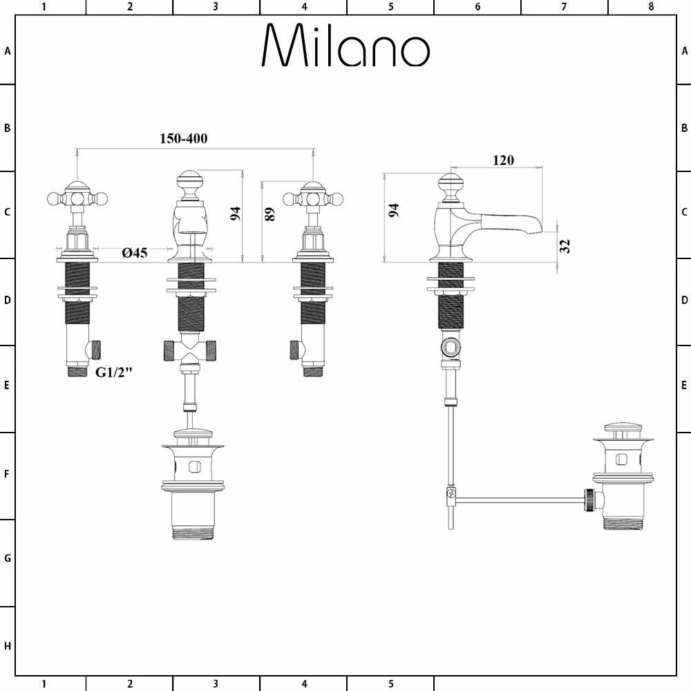 Milano Elizabeth - Traditional 3 Tap-Hole Crosshead Basin Mixer Tap - Black - Image 5