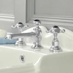 Milano Elizabeth - Traditional 3 Tap-Hole Crosshead Basin Mixer Tap - Chrome And Black