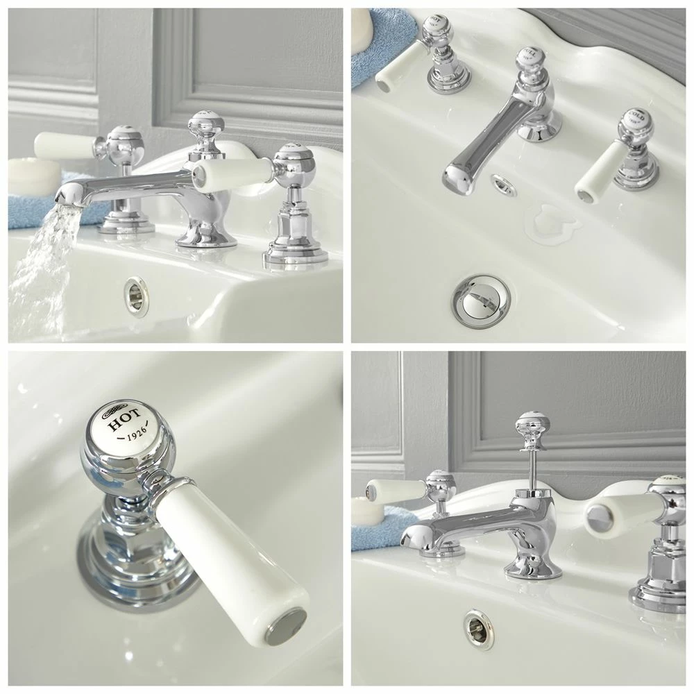 Milano Elizabeth - Traditional 3 Tap-Hole Lever Basin Mixer Tap - Chrome And White - Image 2
