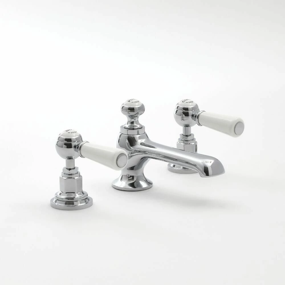 Milano Elizabeth - Traditional 3 Tap-Hole Lever Basin Mixer Tap - Chrome And White - Image 3