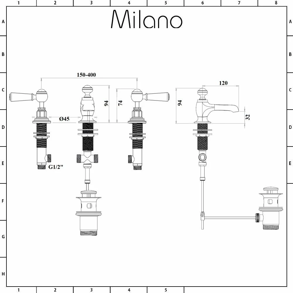 Milano Elizabeth - Traditional 3 Tap-Hole Lever Basin Mixer Tap - Chrome And White - Image 5