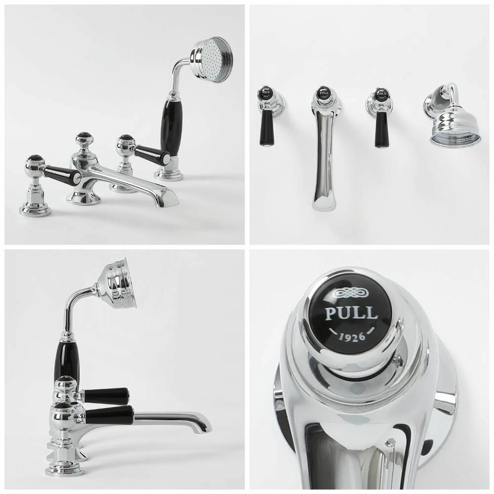 Milano Elizabeth - Traditional 4 Tap-Hole Lever Bath Shower Mixer Tap - Chrome And Black - Image 3