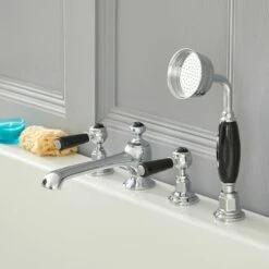 Milano Elizabeth - Traditional 4 Tap-Hole Lever Bath Shower Mixer Tap - Chrome And Black