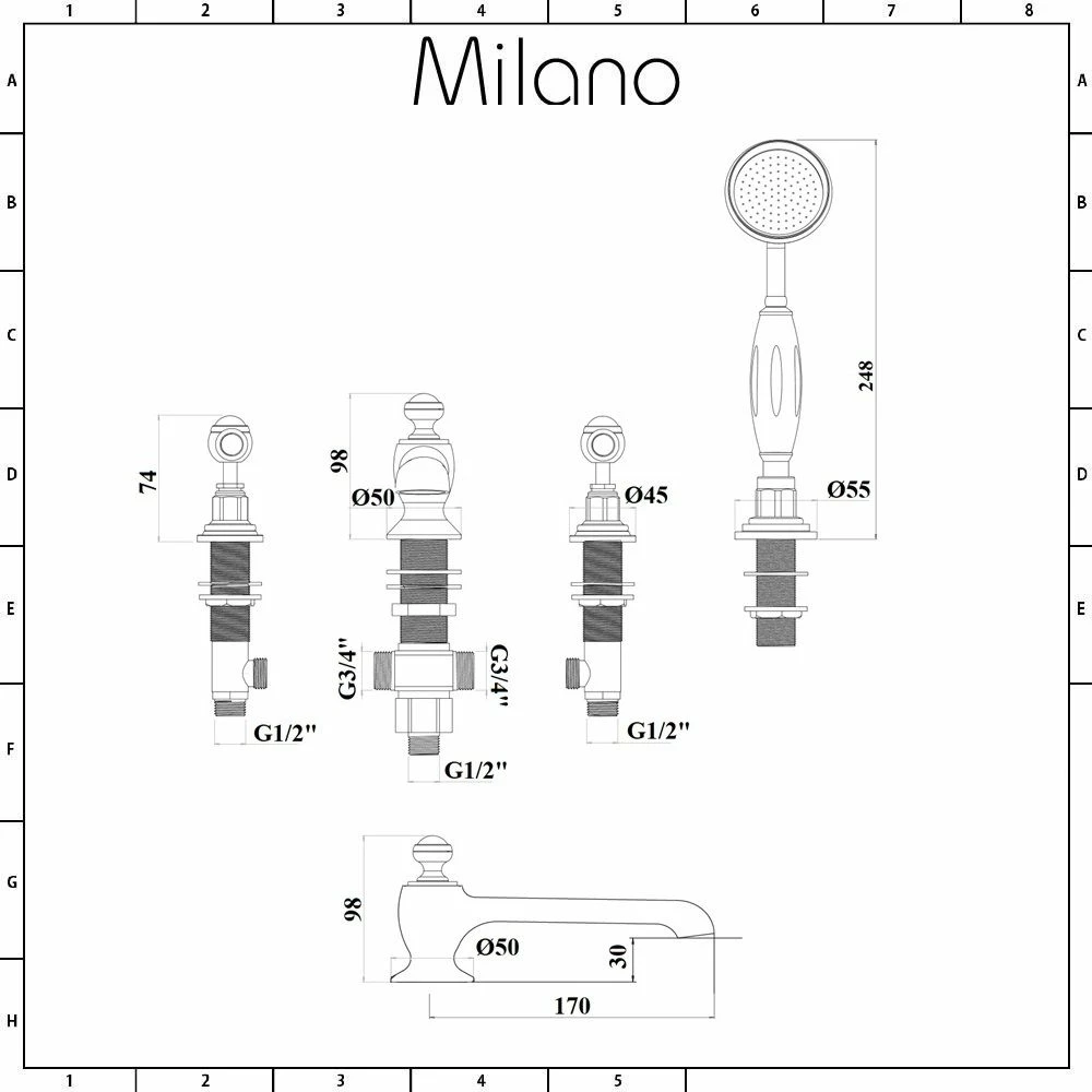 Milano Elizabeth - Traditional 4 Tap-Hole Lever Bath Shower Mixer Tap - Chrome And Black - Image 5