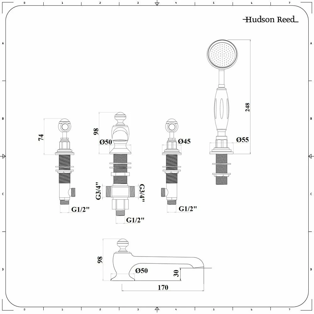 Milano Elizabeth - Traditional Lever 4 Tap-Hole Bath Shower Mixer Tap - Choice Of Finish - Image 7