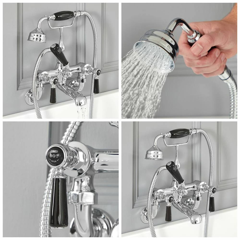 Milano Elizabeth - Traditional Wall Mounted Lever Bath Shower Mixer Tap - Chrome And Black - Image 2