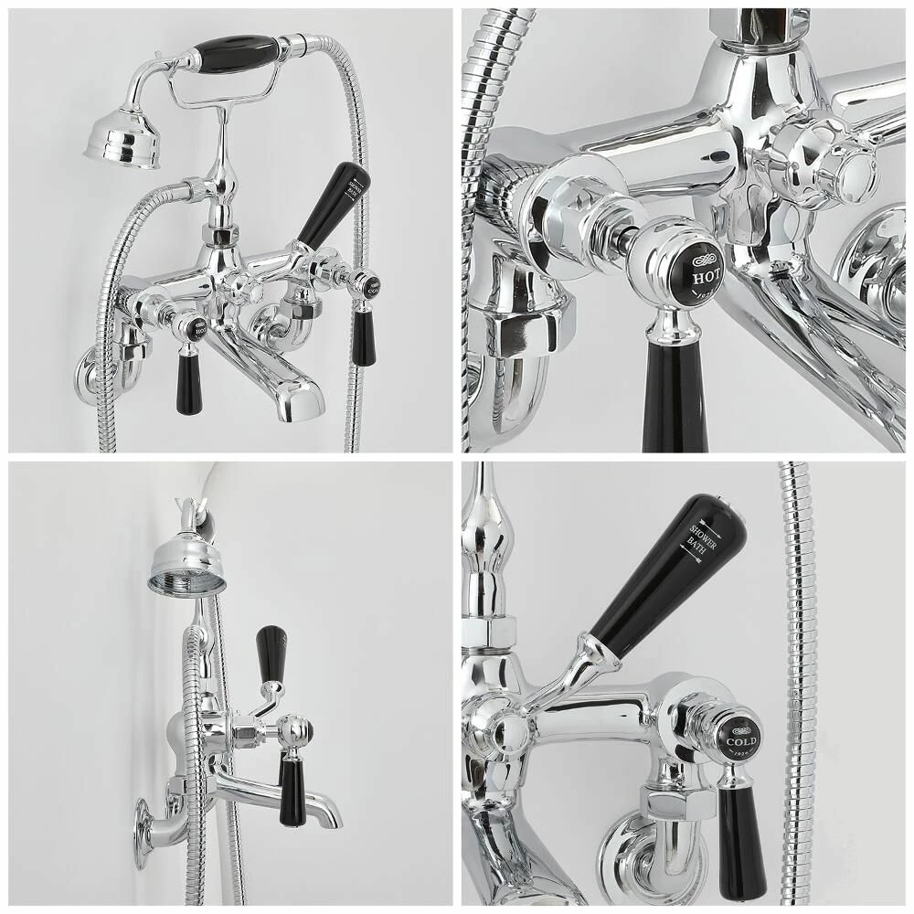 Milano Elizabeth - Traditional Wall Mounted Lever Bath Shower Mixer Tap - Chrome And Black - Image 4
