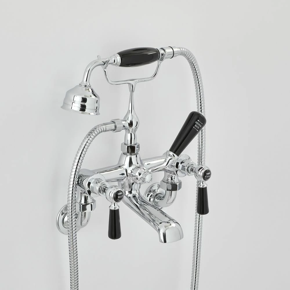 Milano Elizabeth - Traditional Wall Mounted Lever Bath Shower Mixer Tap - Chrome And Black - Image 3