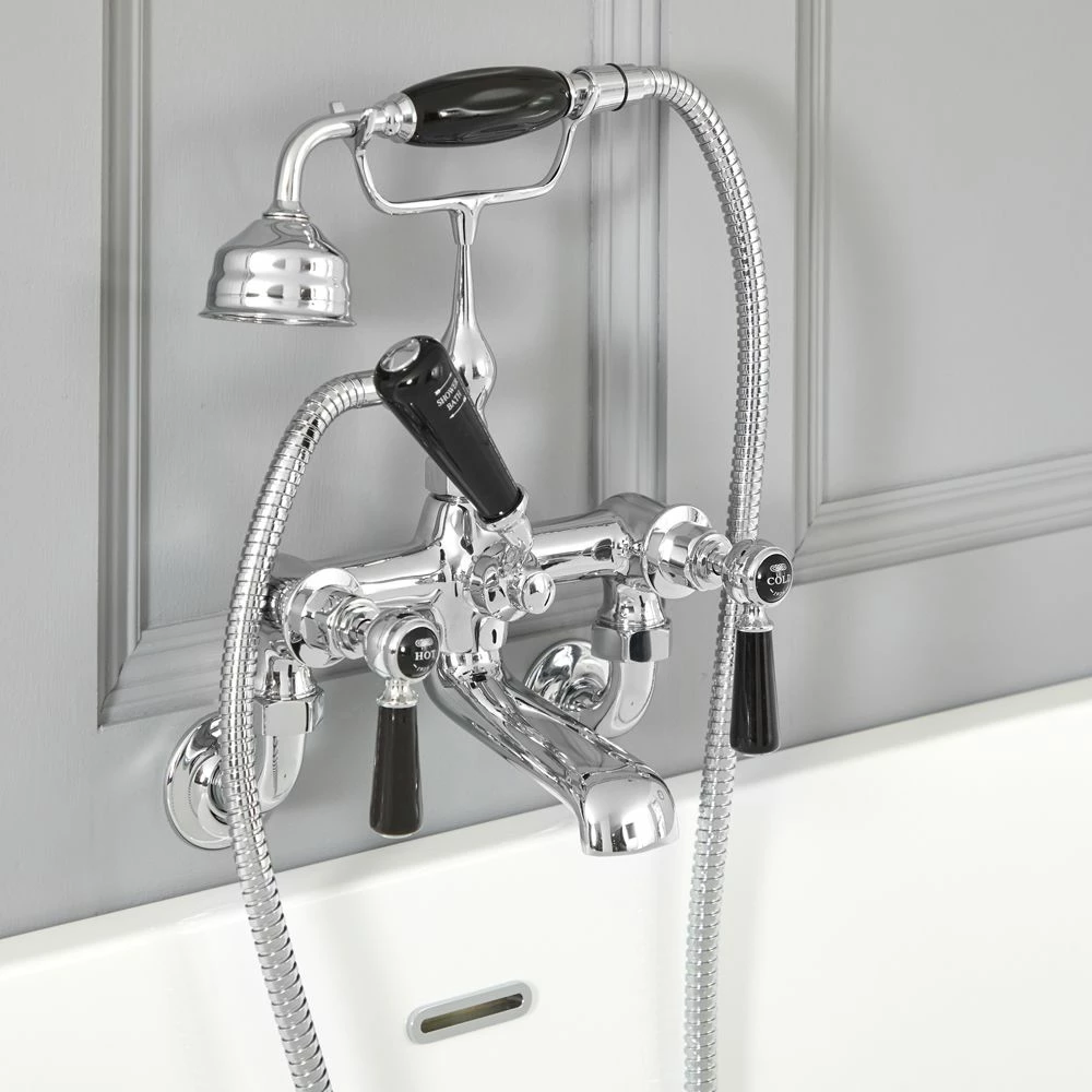 Milano Elizabeth - Traditional Wall Mounted Lever Bath Shower Mixer Tap - Chrome And Black