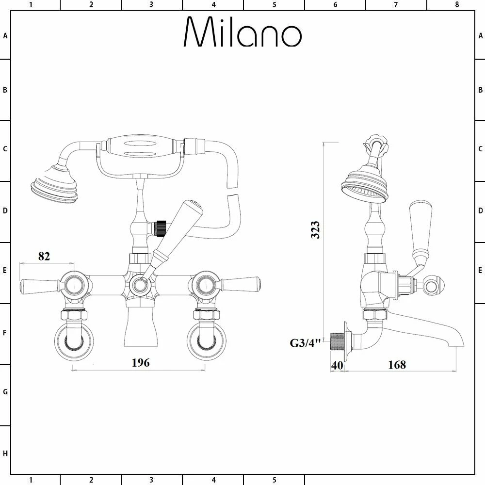 Milano Elizabeth - Traditional Wall Mounted Lever Bath Shower Mixer Tap - Chrome And Black - Image 5