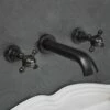 Milano Elizabeth - Traditional Wall Mounted 3 Tap-Hole Crosshead Basin Mixer Tap - Black