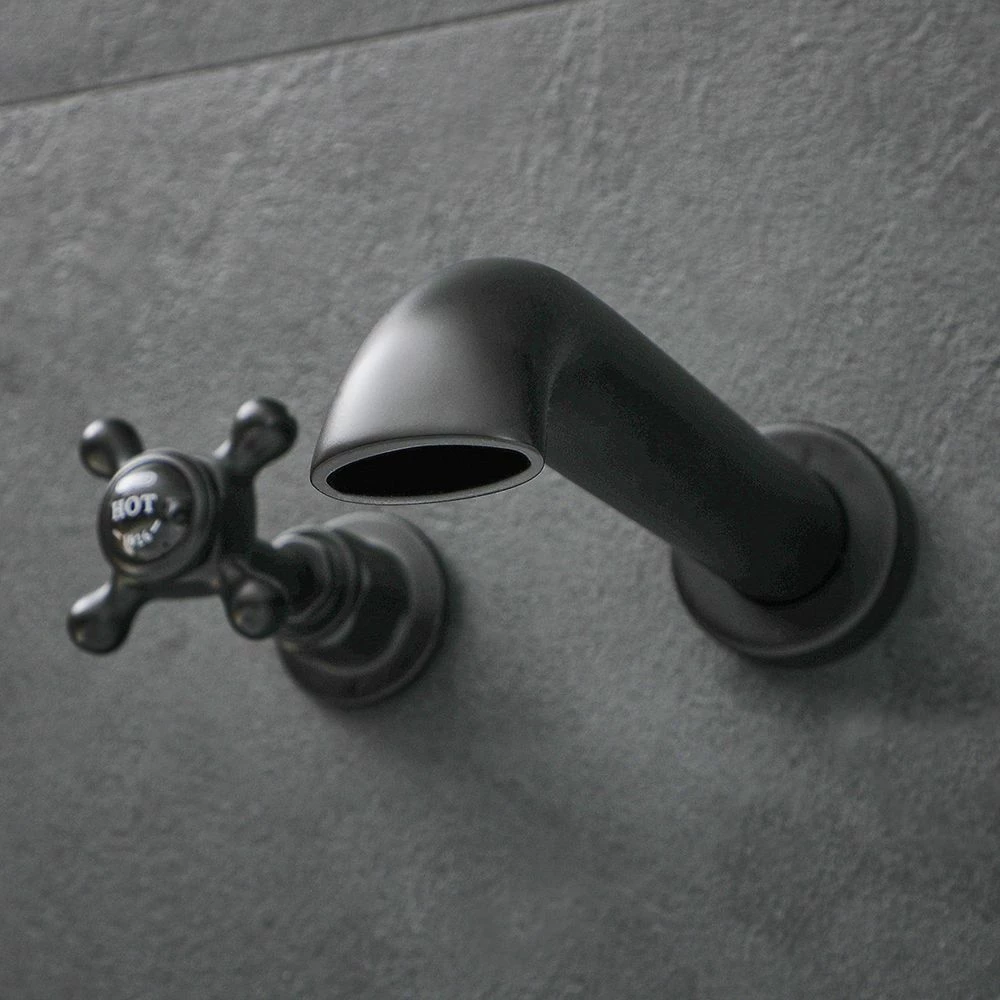 Milano Elizabeth - Traditional Wall Mounted 3 Tap-Hole Crosshead Basin Mixer Tap - Black - Image 3
