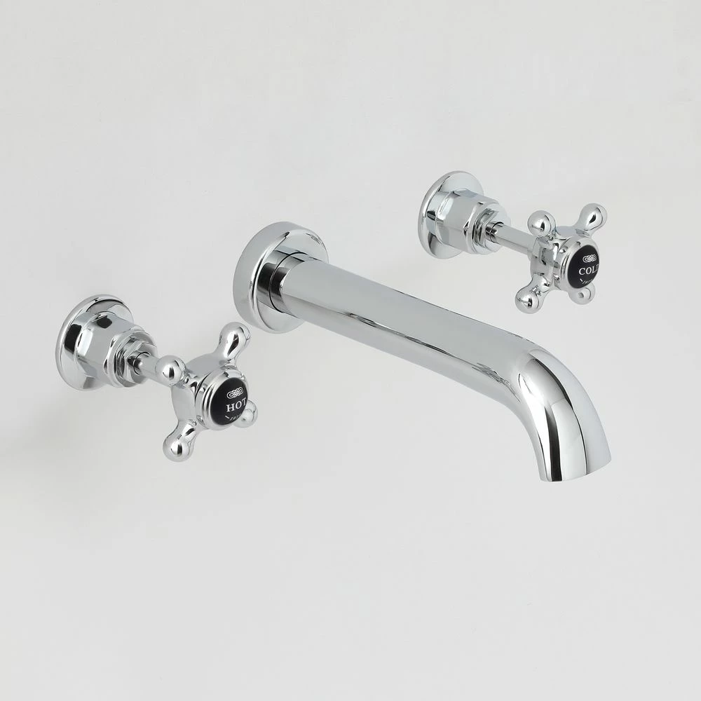 Milano Elizabeth - Traditional Wall Mounted 3 Tap-Hole Crosshead Basin Mixer Tap - Chrome And Black - Image 3