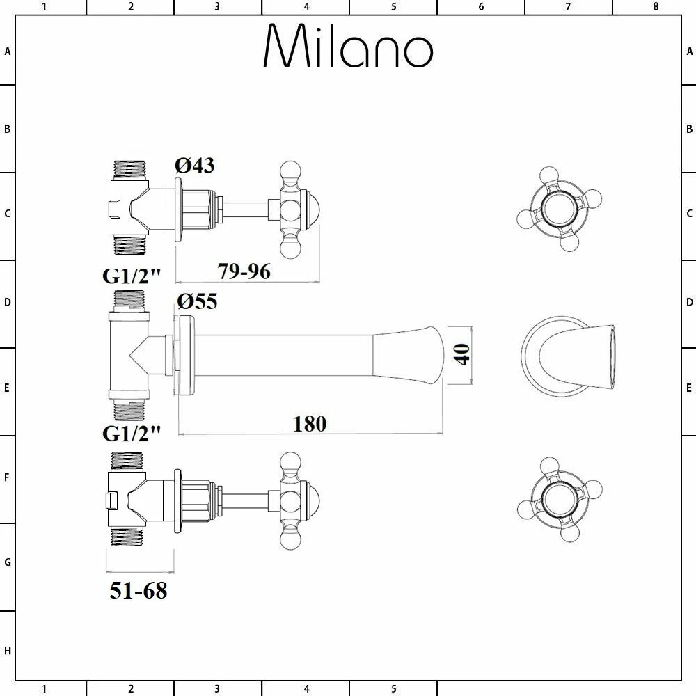 Milano Elizabeth - Traditional Wall Mounted 3 Tap-Hole Crosshead Basin Mixer Tap - Chrome And Black - Image 5