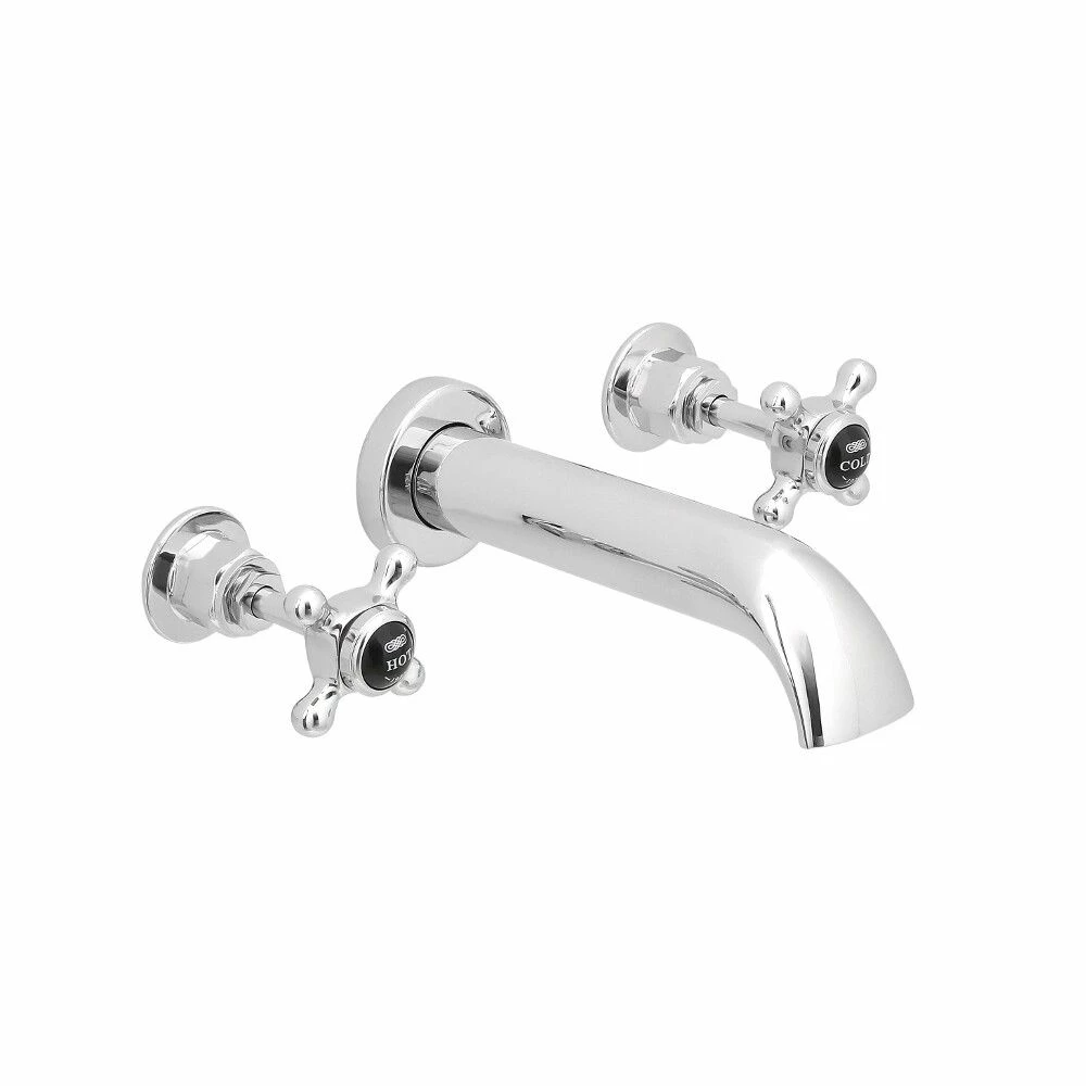 Milano Elizabeth - Traditional Wall Mounted Crosshead 3 Tap-Hole Bath Filler Tap - Chrome And Black - Image 3