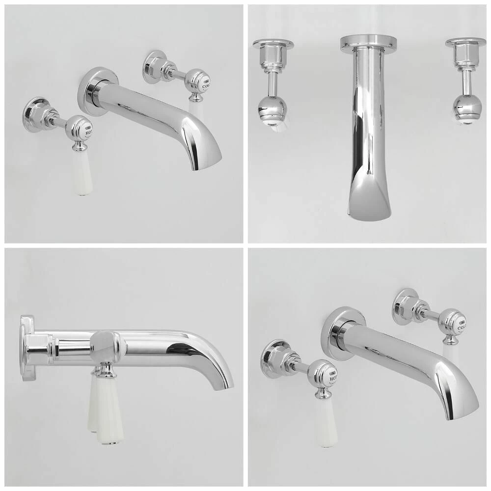 Milano Elizabeth - Traditional Wall Mounted 3 Tap-Hole Lever Bath Filler Tap - Chrome And White - Image 4