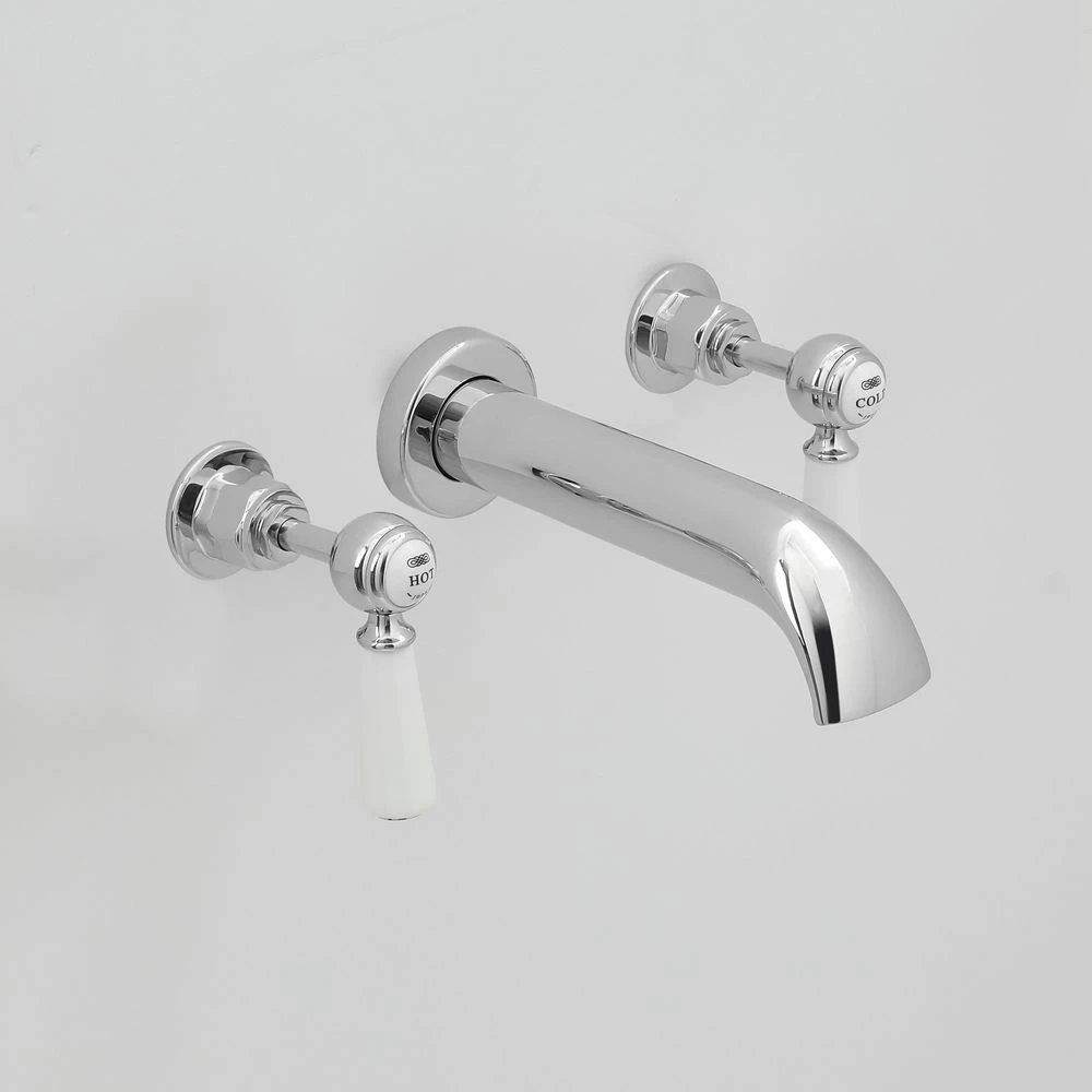Milano Elizabeth - Traditional Wall Mounted 3 Tap-Hole Lever Bath Filler Tap - Chrome And White - Image 3