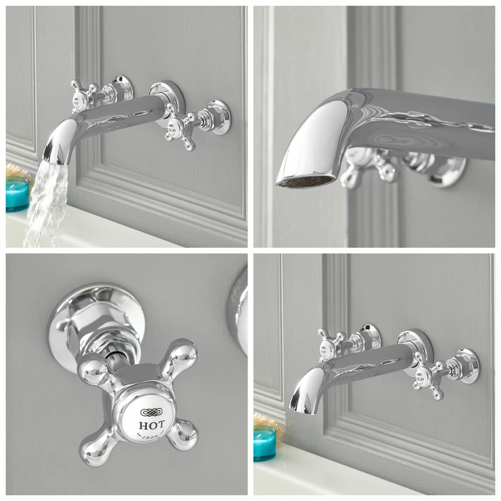 Milano Elizabeth - Traditional Wall Mounted 3 Tap-Hole Crosshead Bath Filler Tap - Chrome And White - Image 2