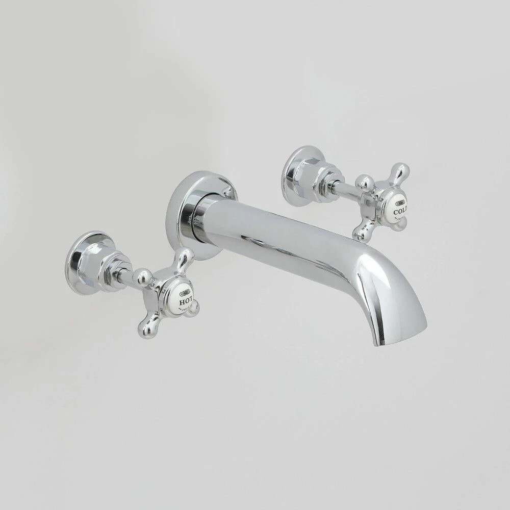 Milano Elizabeth - Traditional Wall Mounted 3 Tap-Hole Crosshead Bath Filler Tap - Chrome And White - Image 3