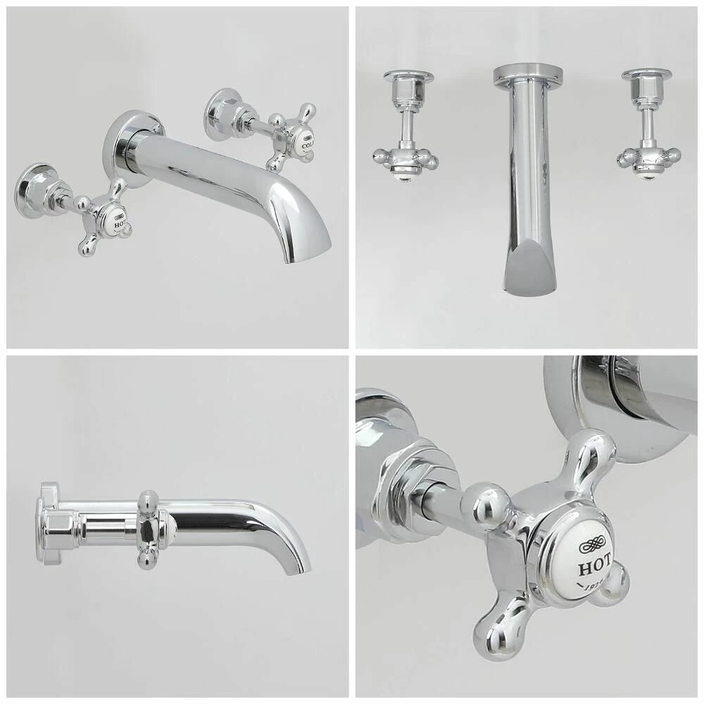 Milano Elizabeth - Traditional Wall Mounted 3 Tap-Hole Crosshead Bath Filler Tap - Chrome And White - Image 4