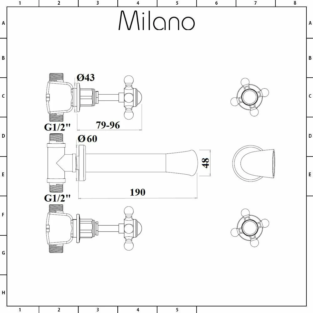 Milano Elizabeth - Traditional Wall Mounted 3 Tap-Hole Crosshead Bath Filler Tap - Chrome And White - Image 5