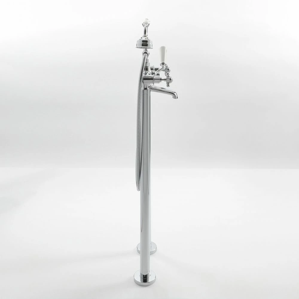 Milano Elizabeth - Traditional Freestanding Crosshead Bath Shower Mixer Tap With Hand Shower - Chrome And White - Image 3