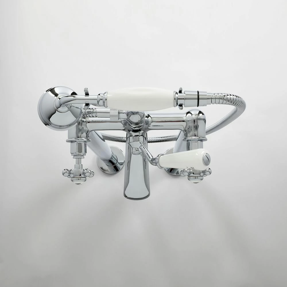 Milano Elizabeth - Traditional Freestanding Crosshead Bath Shower Mixer Tap With Hand Shower - Chrome And White - Image 4