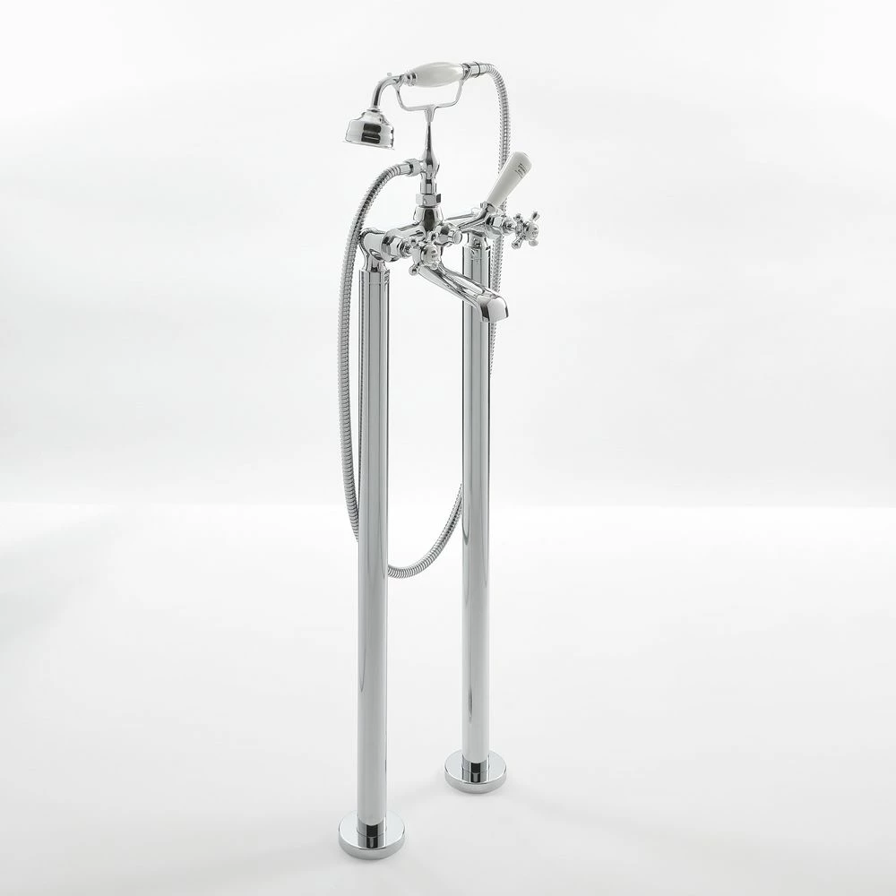 Milano Elizabeth - Traditional Freestanding Crosshead Bath Shower Mixer Tap With Hand Shower - Chrome And White - Image 2