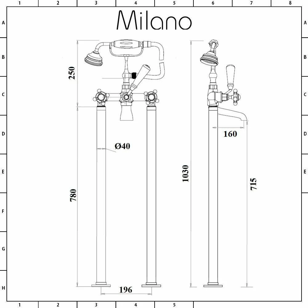 Milano Elizabeth - Traditional Freestanding Crosshead Bath Shower Mixer Tap With Hand Shower - Chrome And White - Image 6