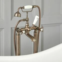 Milano Elizabeth - Traditional Freestanding Crosshead Bath Shower Mixer Tap With Hand Shower - Oil Rubbed Bronze