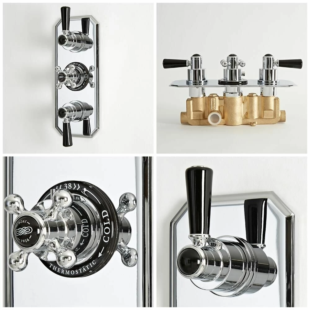 Milano Elizabeth - Traditional Concealed Thermostatic Triple Shower Valve - Chrome And Black - Image 3