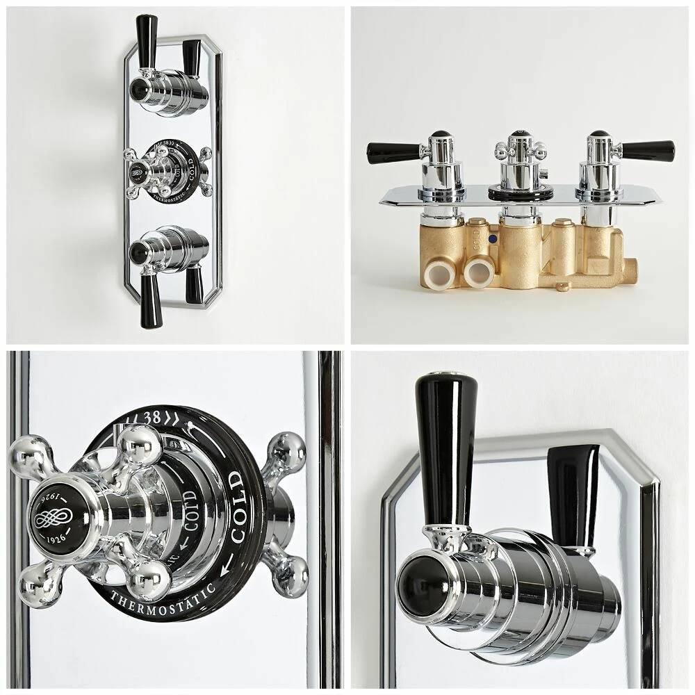Milano Elizabeth - Traditional Concealed Thermostatic Triple Diverter Shower Valve - Chrome And Black - Image 3