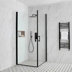 Milano Nero - Black Hinged Double Door Corner Wet Room Shower Enclosure - Choice Of Sizes