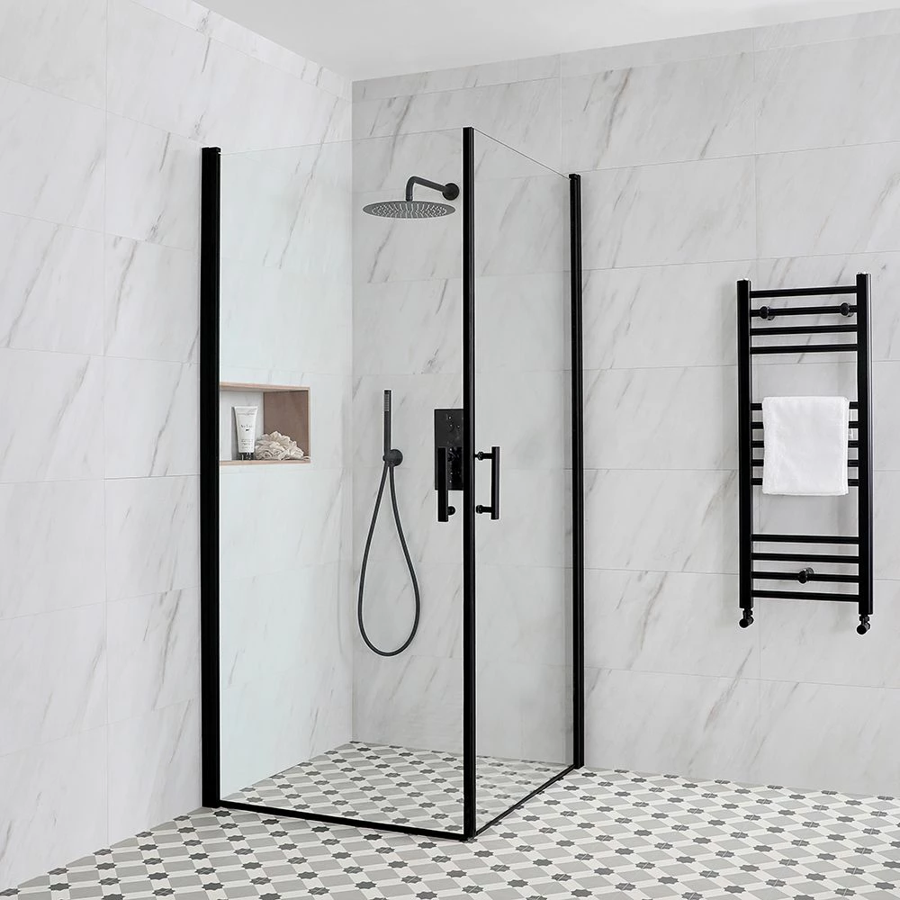 Milano Nero - Black Hinged Double Door Corner Wet Room Shower Enclosure - Choice Of Sizes