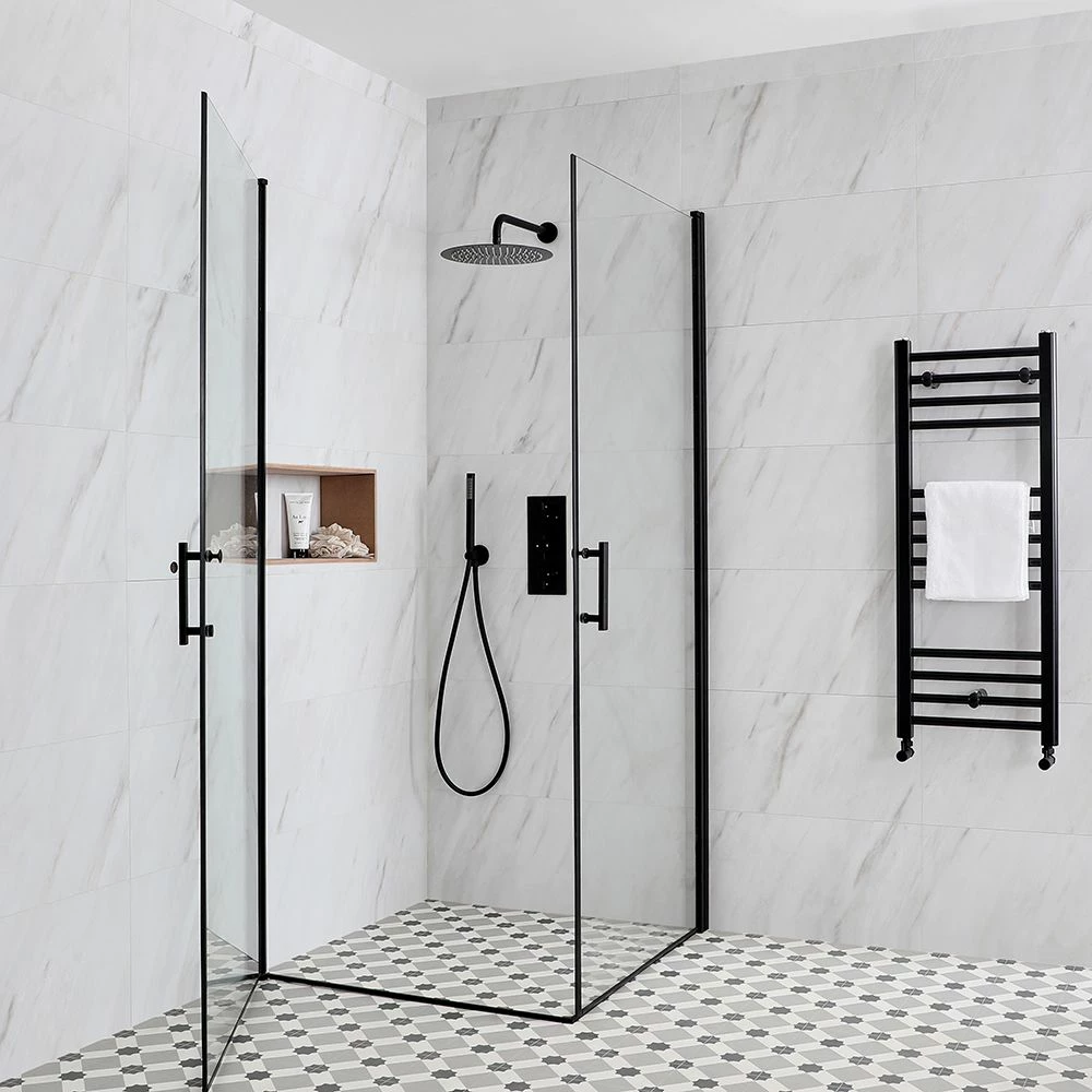 Milano Nero - Black Hinged Double Door Corner Wet Room Shower Enclosure - Choice Of Sizes - Image 2