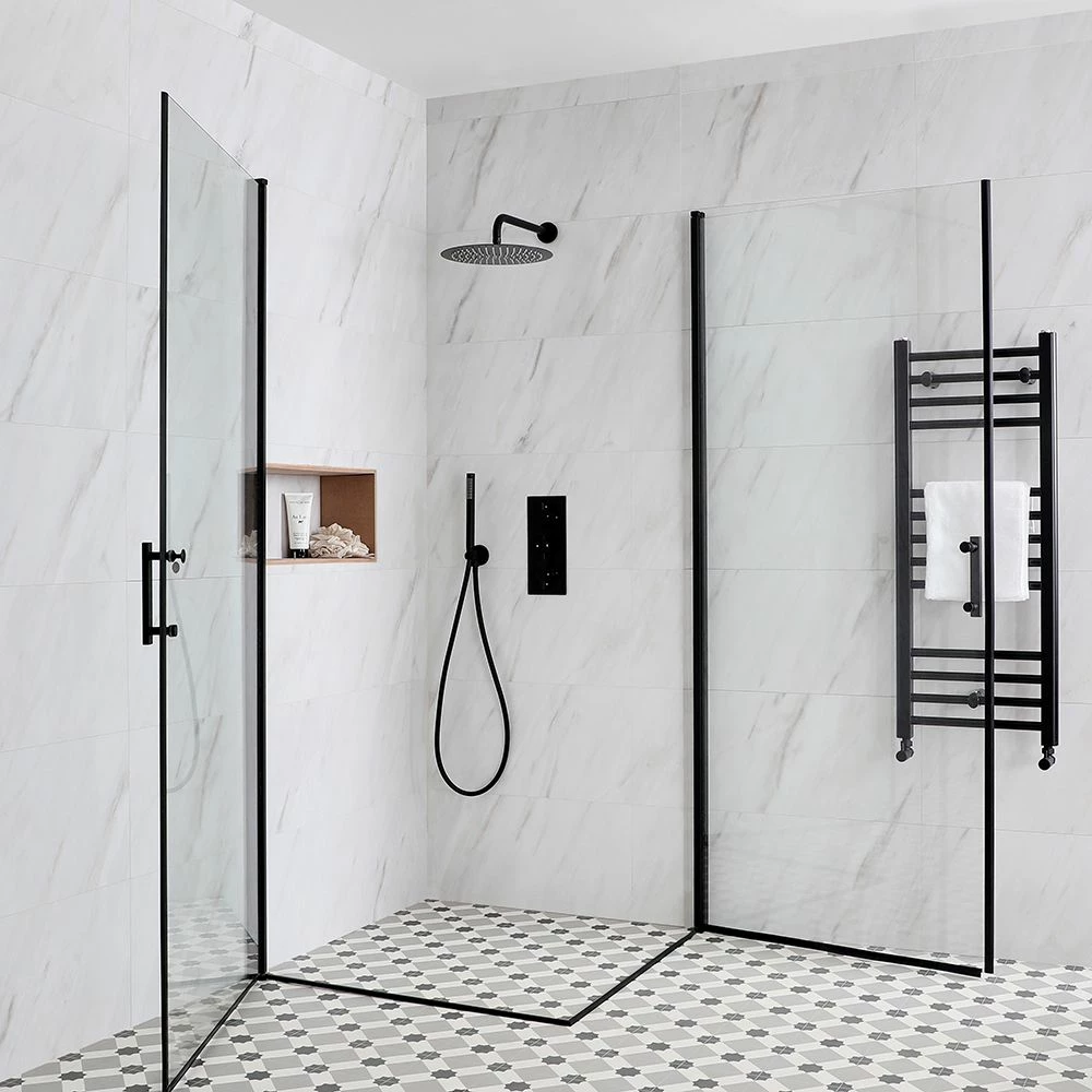 Milano Nero - Black Hinged Double Door Corner Wet Room Shower Enclosure - Choice Of Sizes - Image 3