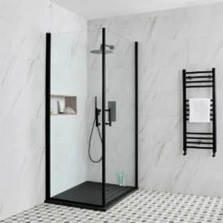 Milano Nero - Black Hinged Double Door Corner Shower Enclosure With Slate Tray - Choice Of Sizes