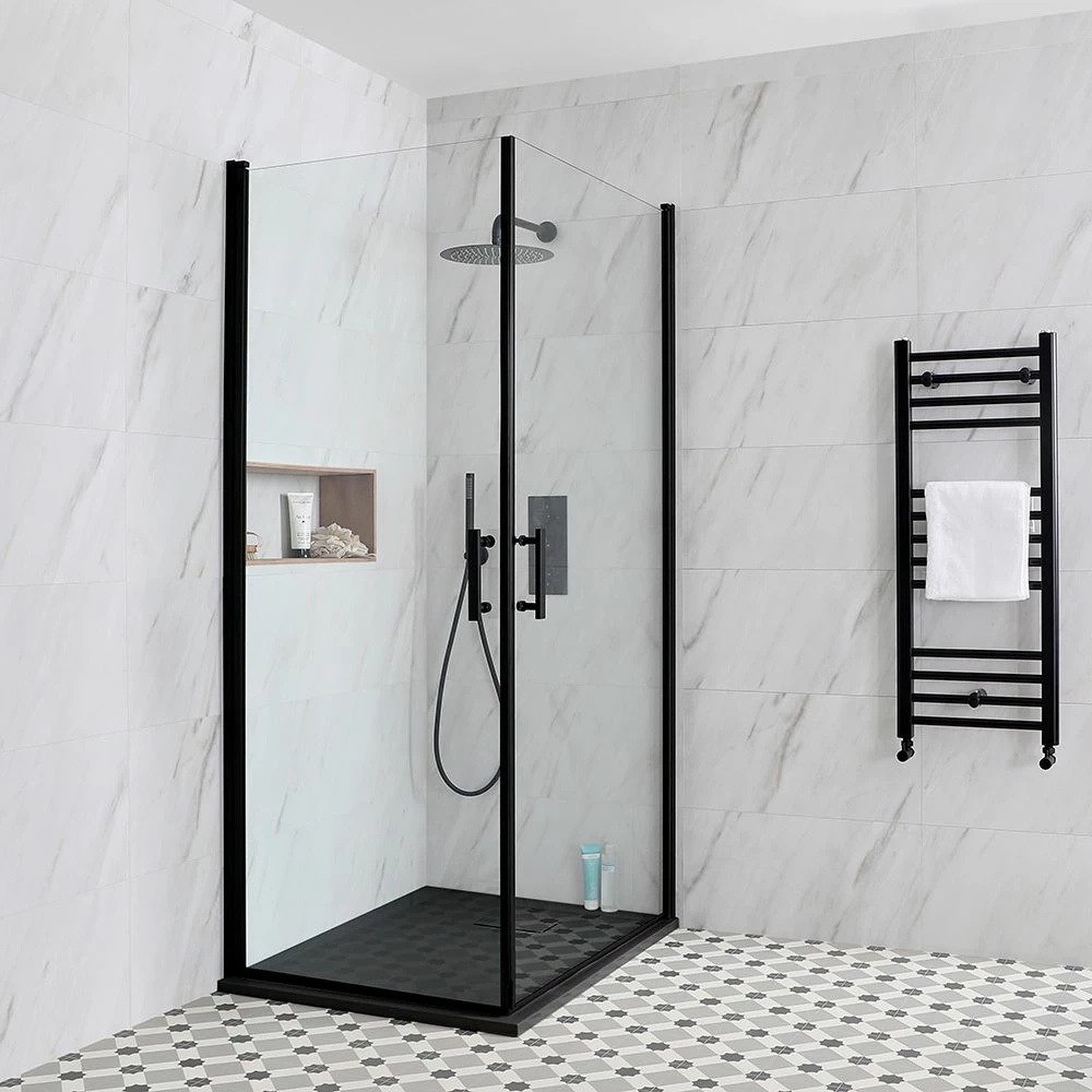 Milano Nero - Black Hinged Double Door Corner Shower Enclosure With Slate Tray - Choice Of Sizes